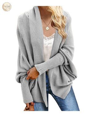 Women's Oversized Cable Knit Batwing Kimono Wrap Cardigan Sweater